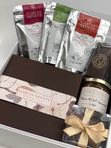 Chocolate gift basket elevated by Garcia Nevett 